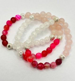 Bransoletka z agatem,kwarcem różowym,kwarcem lodowym