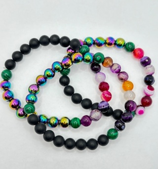 Bransoletka z agatem,malachitem,obsydianem,hematytem oksydowanym