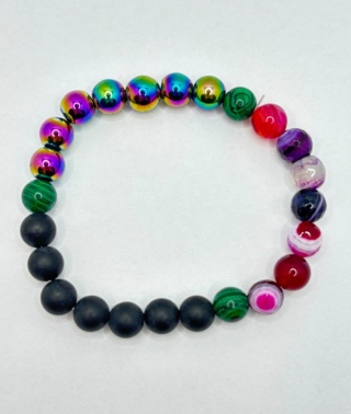 Bransoletka z agatem,malachitem,obsydianem,hematytem oksydowanym