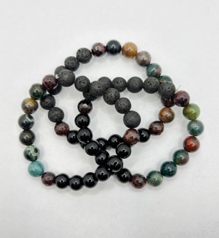 Bransoletka z agatem mszystym,lawy,granatem,obsydianem