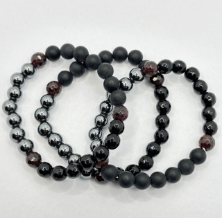 Bransoletka z granatem,hematytem,obsydianem
