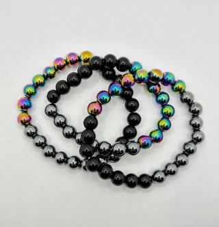 Bransoletka z hematytem, hematytem oksydowanym, obsydianem