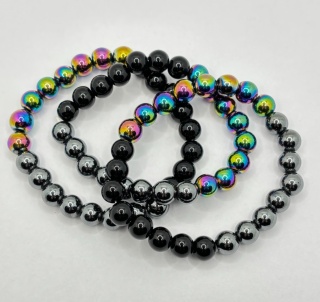 Bransoletka z hematytem, hematytem oksydowanym, obsydianem