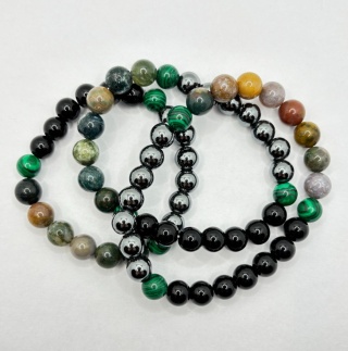 Bransoletka z hematytem,obsydianem, malachitem,agatem mszystym