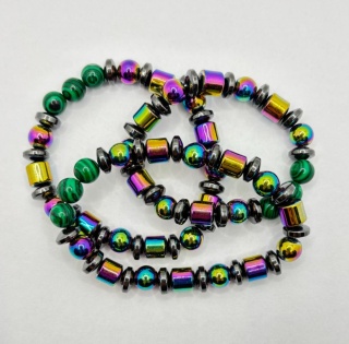 Bransoletka z hematytem oksydowanym,malachitem