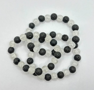 Bransoletka z kwarcem lodowym,lawą wulkaniczną