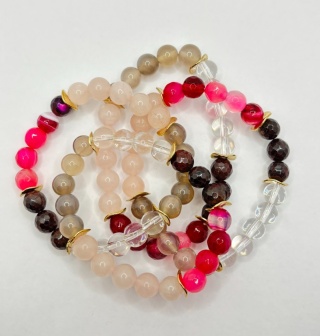 Bransoletka z kwarcem różowym,agatem,granatem,kryształem górskim,kwarcem dymnym