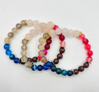 Bransoletka z kwarcem rózowym,agatem,granatem,kwarcem dymnym