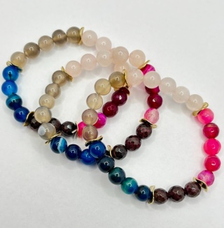 Bransoletka z kwarcem rózowym,agatem,granatem,kwarcem dymnym