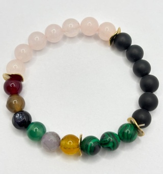 Bransoletka z kwarcem rózowym,agatem,malachitem,obsydianem