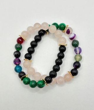 Bransoletka z kwarcem rózowym, agatem,malachitem,obsydianem