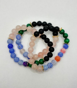 Bransoletka z kwarcem różowym,agatem,obsydianem,malachitem