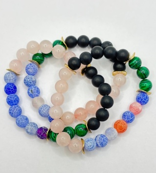 Bransoletka z kwarcem różowym,agatem,obsydianem,malachitem