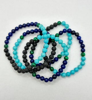 Bransoletka z malachitem,turkusem,lawa, lapisem lazuli