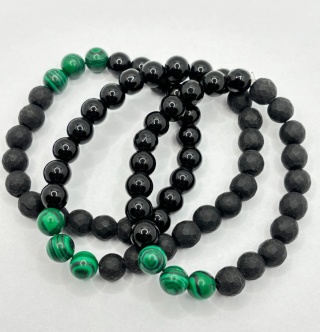 Bransoletka z malachitem,turmalinem,obsydianem