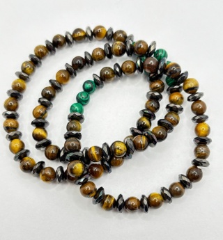 Bransoletka z malachitem, tygrysiem okiem, hematytem