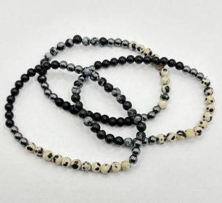 Bransoletka z obsydianem,obsydianem śnieżnym, jaspisem dalmatyńskim