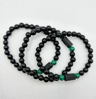 Bransoletka z obsydianem, turmalinem, malachitem
