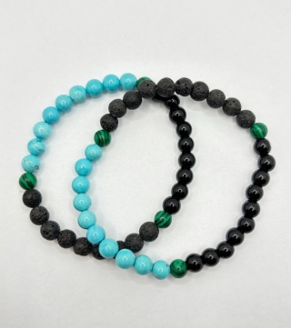 Bransoletka z turkusem,malachitem,lawa,obsydianem
