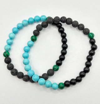 Bransoletka z turkusem,malachitem,lawa,obsydianem