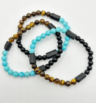 Bransoletka z turkusem,turmalinem,tygrysiem okiem,obsydianem