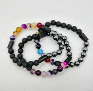 Bransoletka z turmalinem, agatem, hematytem