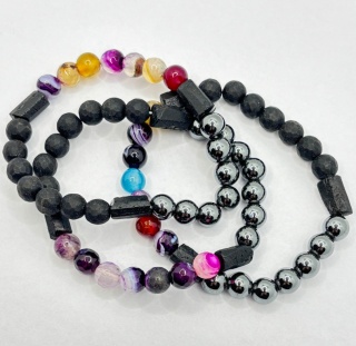 Bransoletka z turmalinem, agatem, hematytem