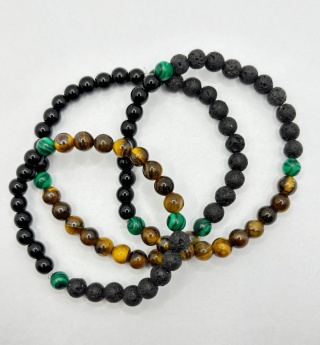 Bransoletka z tygrysiem okiem,obsydianem,malachitem,lawa