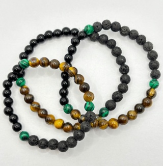 Bransoletka z tygrysiem okiem,obsydianem,malachitem,lawa