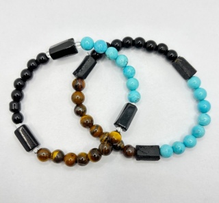 Bransoletka z tygrysiem okiem,turkusem,obsydianem,turmalinem