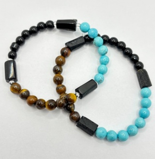Bransoletka z tygrysiem okiem,turkusem,obsydianem,turmalinem