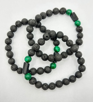 Bransoletka z malachitem,turmalinem,lawa wulkaniczna
