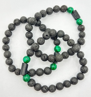 Bransoletka z malachitem,turmalinem,lawa wulkaniczna