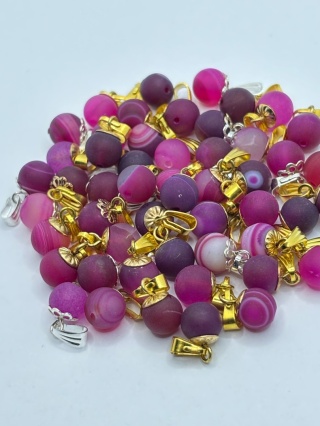 Zawieszka z agatem - kulka - odcienie różu