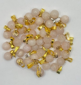 Zawieszka z kwarcem różowym z ażurowym zapięciem - kulka - 18 mm