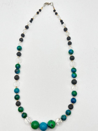 Naszyjnik z chryzokolą,lawą wulkaniczną,kryształem górskim