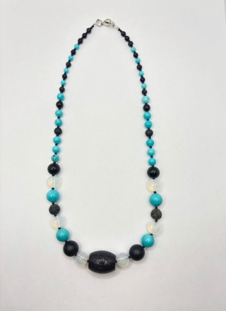 Naszyjnik z turkusem,lawą,opalem