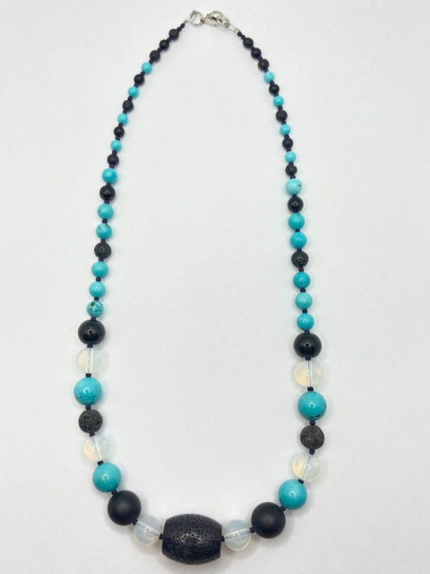 Naszyjnik z turkusem,lawą,opalem