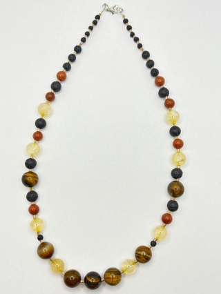 Naszyjnik z tygrysiego oka,cytrynem,pieskem pustyni i lawą