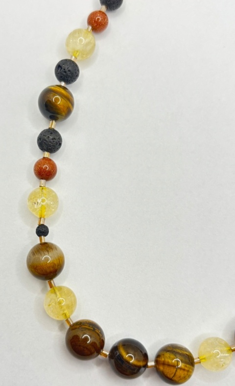 Naszyjnik z tygrysiego oka,cytrynem,pieskem pustyni i lawą