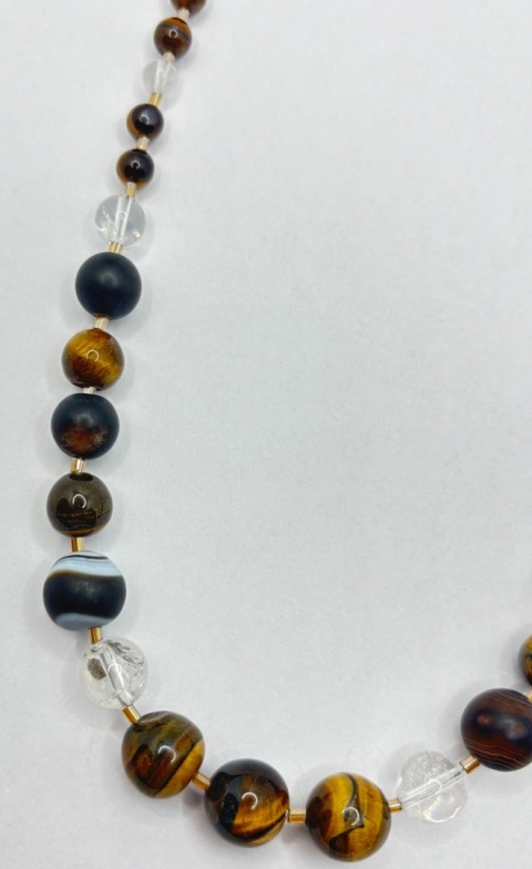 Naszyjnik z tygrysiego oka i kryształem górskim