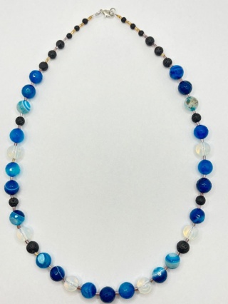 Naszyjnik z agatem,opalem,lawą wulkaniczną