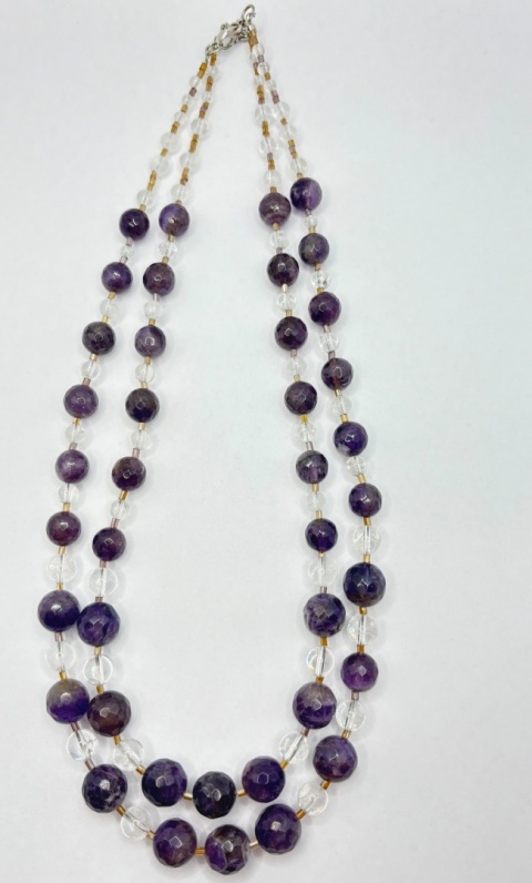 Naszyjnik z ametystem i kryształem górskim