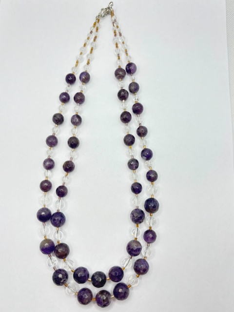 Naszyjnik z ametystem i kryształem górskim