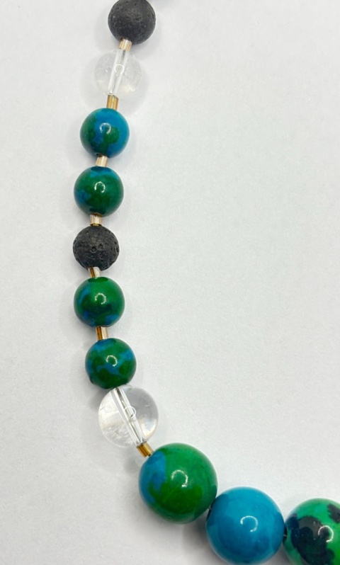 Naszyjnik z chryzokolą,lawą wulkaniczną,kryształem górskim