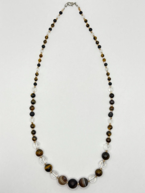 Naszyjnik z tygrysiem okiem i kryształem górskim