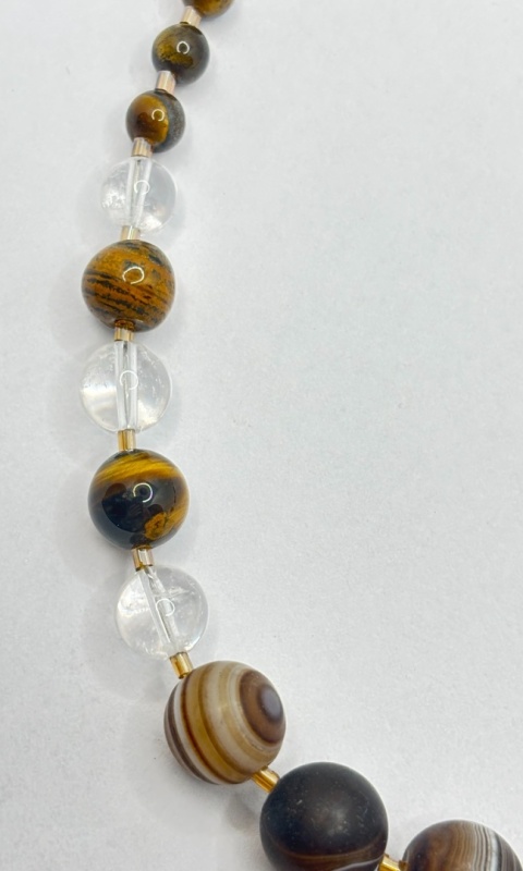 Naszyjnik z tygrysiem okiem i kryształem górskim