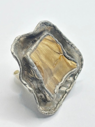 Pierścionek ze skamieniałego drewna