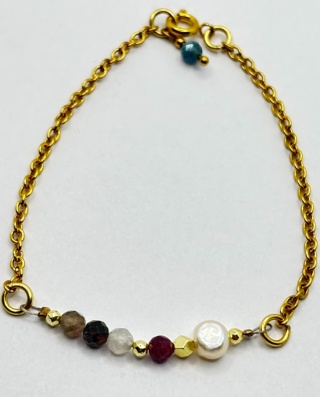 Bransoletka z perlą,ametystem,kamieniem kniężycowym