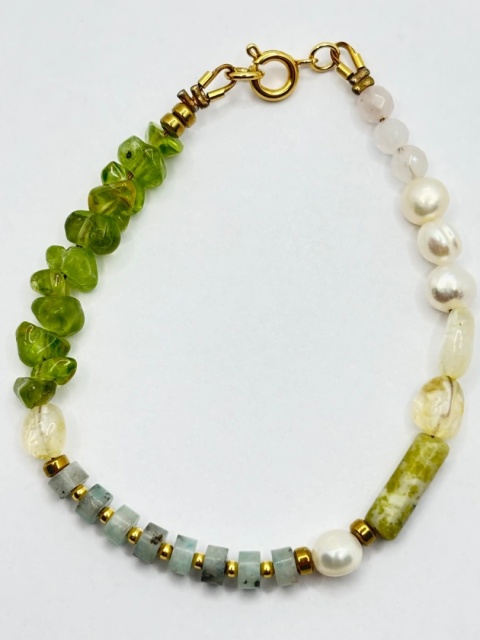 Bransoletka z perlą,oliwinem i cytrynem
